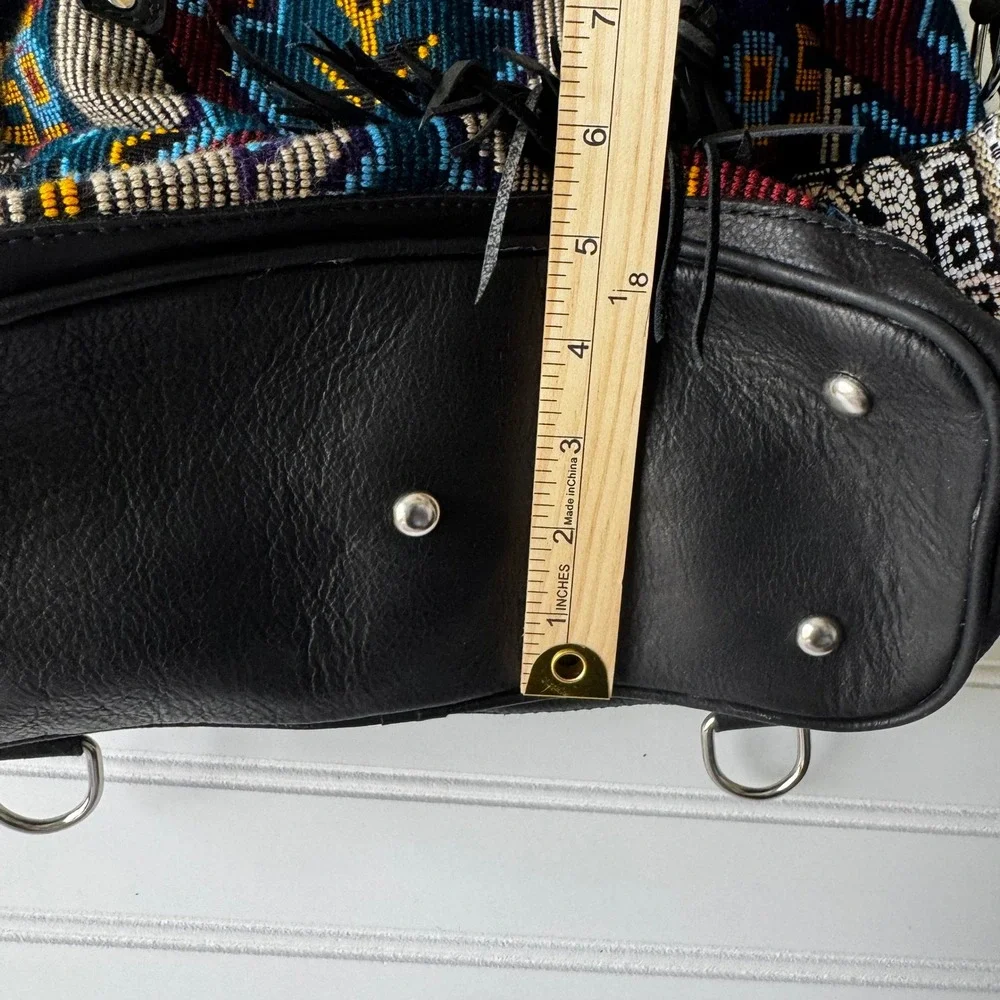 Maria's Artisan Shop Boho Tribal Woven Leather Tote‎ Bag Fringe Backpack - Picture 7 of 14